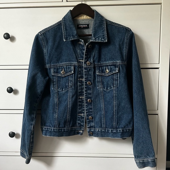 Vintage Bonjour Cropped Denim Jacket - Picture 1 of 4